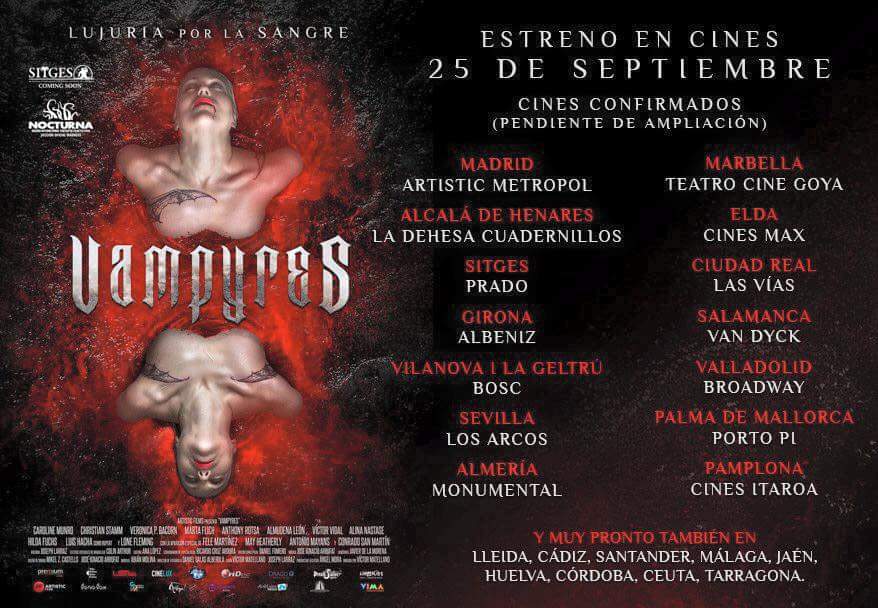 Cines confirmados para el estreno de ‘Vampyres’